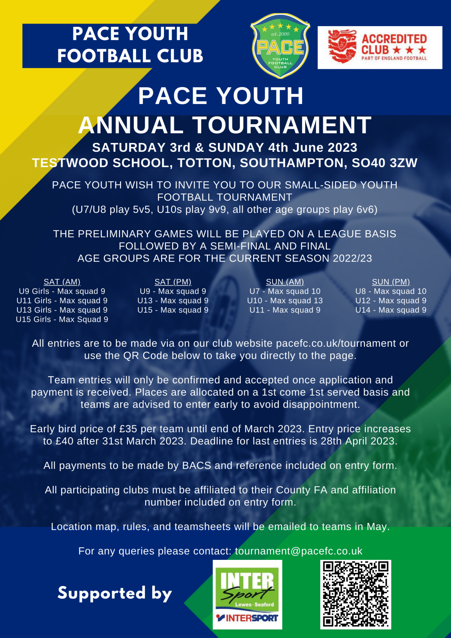 Tournament Entries Open Pace Youth Football Club